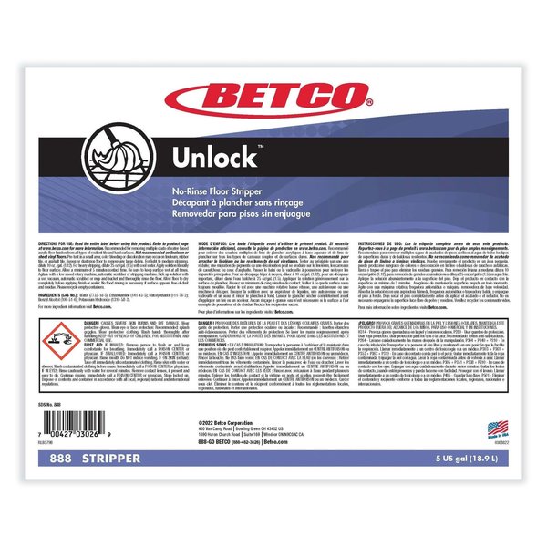 Betco Unlock Floor Stripper, 5 gal Pail 888B500